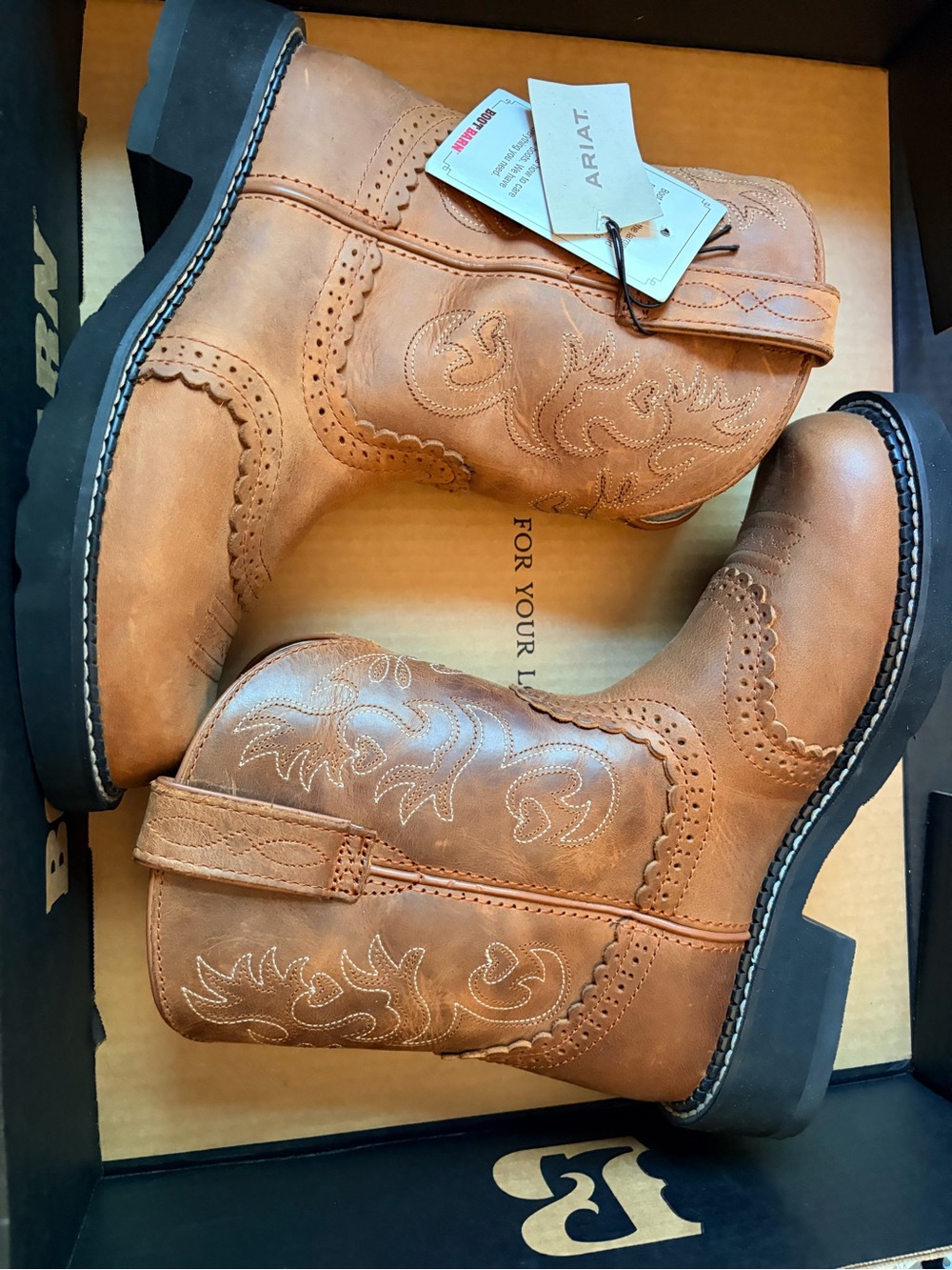 Ariat Women's Tan Leather Western Ankle Boots with Embroidery